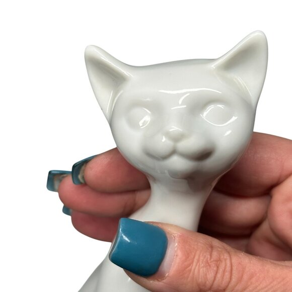 Vintage OMC Siamese Cat Figurine Japan Porcelain White Mid Century Modern 7 1/2" - Picture 5 of 15